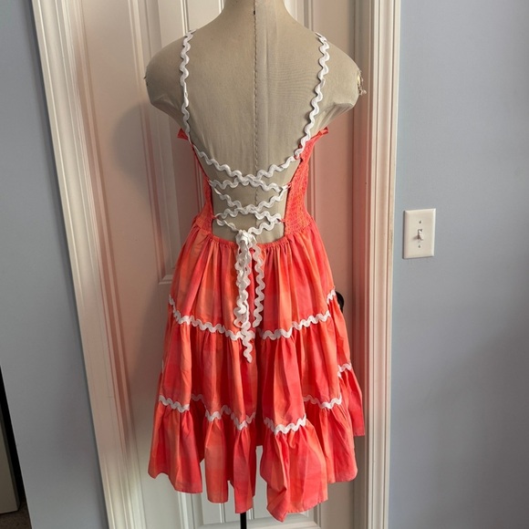 Sundress The Brand Large / XL Big Gingham Coral Smocked Rickrack DRESS Beach - Picture 4 of 9